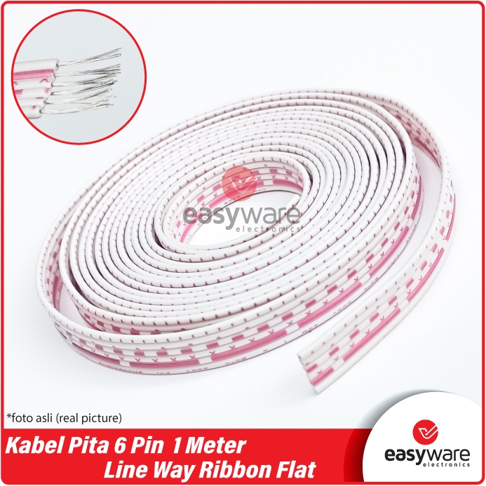 Kabel Pita 6 Pin 6P 6 Line Way AWG 26 Ribbon Flat Satu Meter