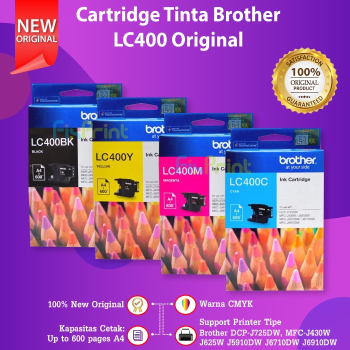 Tinta LC400 CMYK Original LC 400 LC-400 / LC400 Printer DCP-J725DW J6910DW