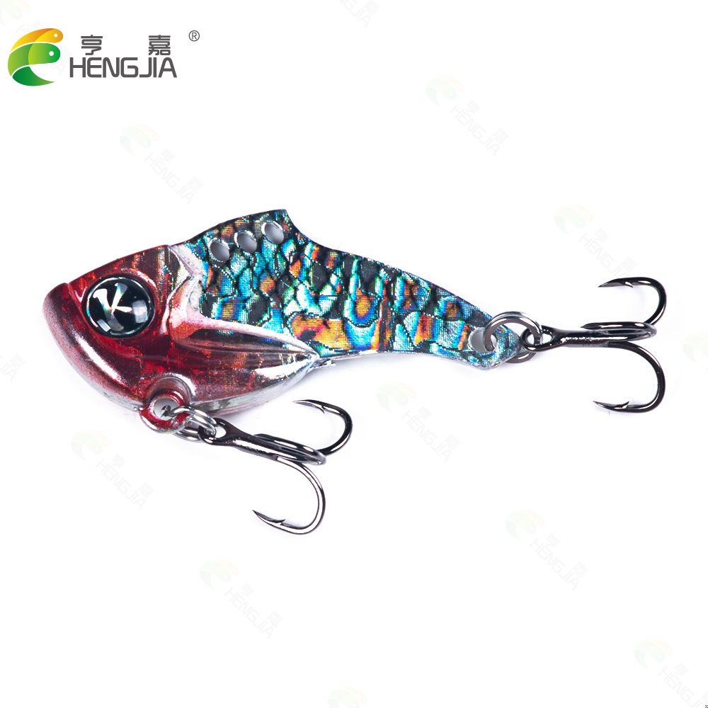 Hengjia 5PCS / Kantong Umpan Pancing VIB Bentuk Ikan Mata 3D 3.9cm 9g Dengan Kail Treble