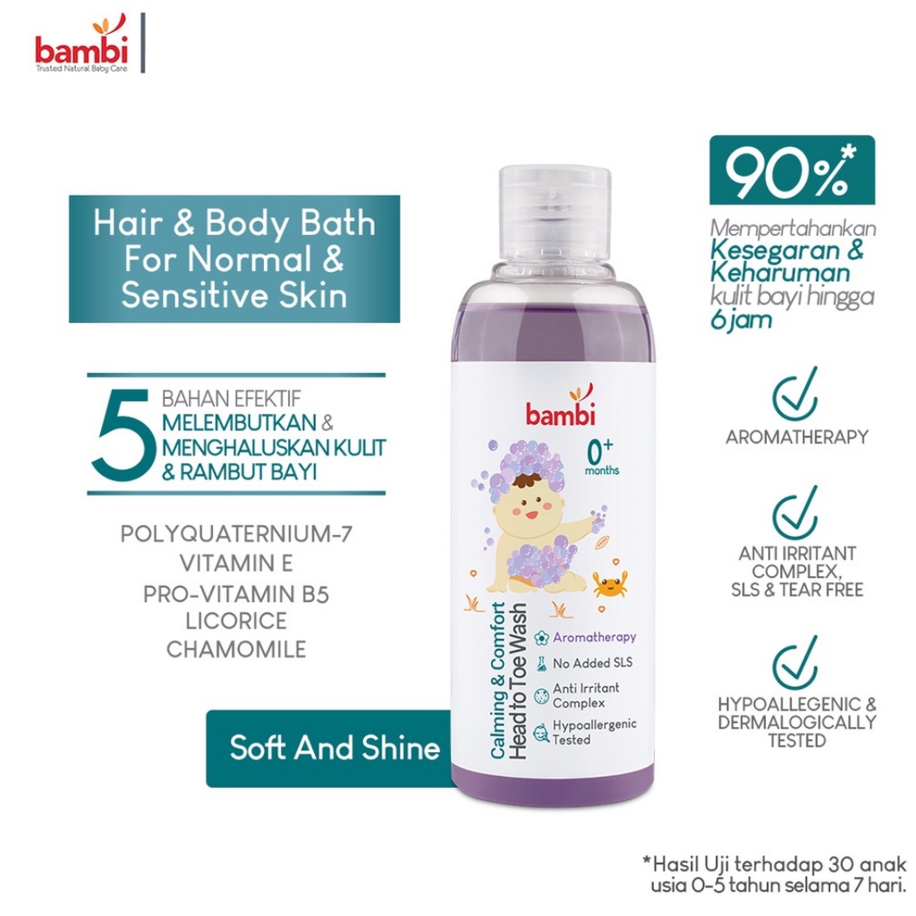 BAMBI Baby Calming &amp; Comfort Head To Toe Wash 200ml | Sabun Mandi &amp; Shampoo Bayi Kulit Normal - Sensitif