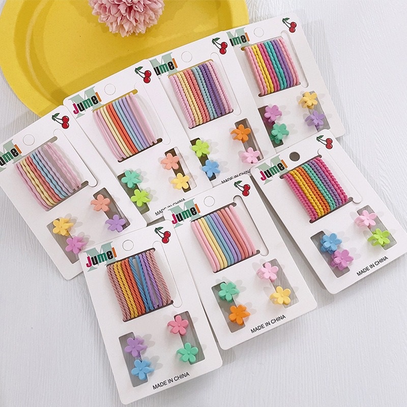 [16pcs] Ikat Rambut Set + Jedai Doff Mini Karet Rambut Jepit Rambut Set Warna Pastel Hair Ties Matte Hair Claw Clip
