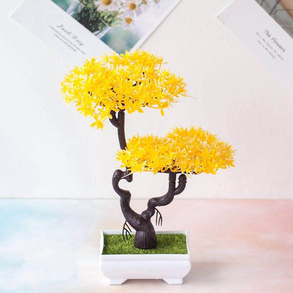 AM569 Bunga Plastik / Pajangan Bunga Artifisial / Vas Petak-Kuning