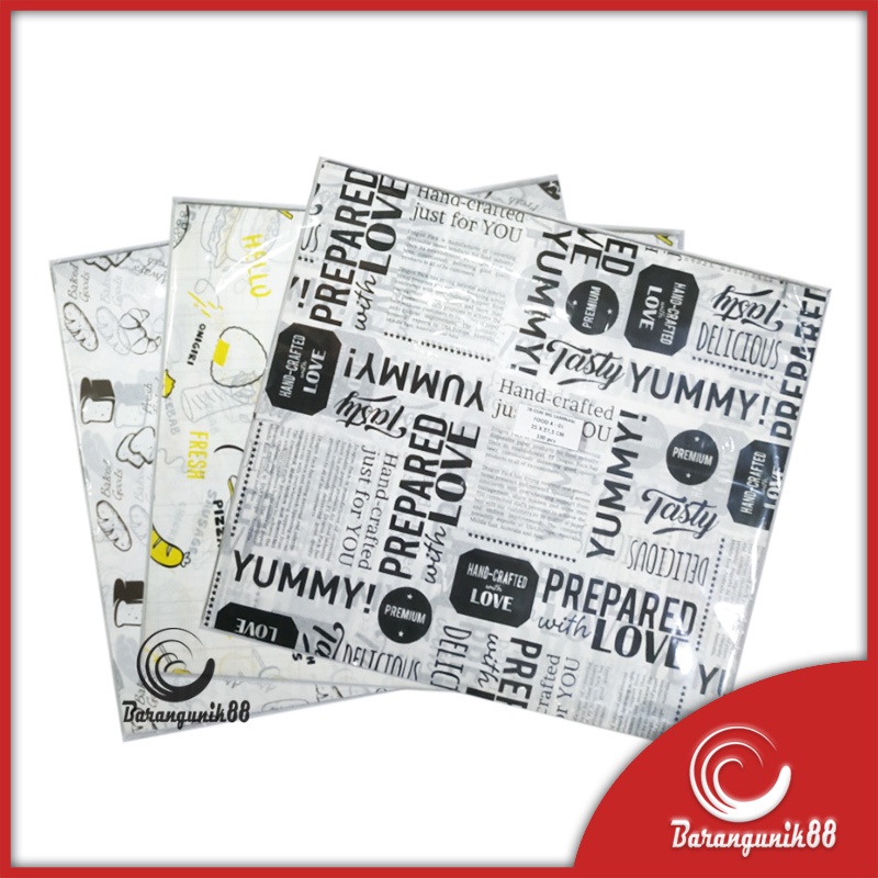 [30x30cm] Kertas Nasi Laminasi Kertas Burger Wax Paper Wrap Kebab Sandwich Anti Lengket 100Lembar
