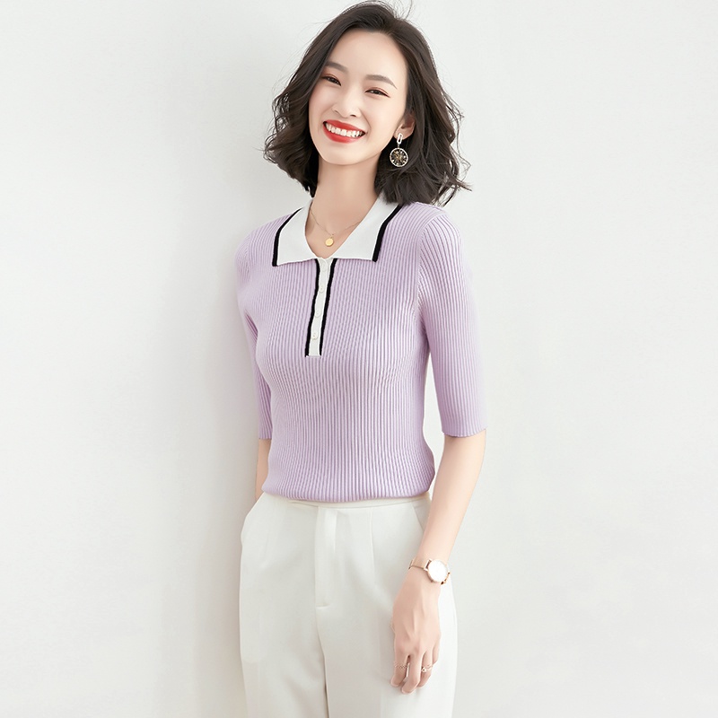 【Elegant】Casual  Short Sleeves Lembut Knit Polo 7116