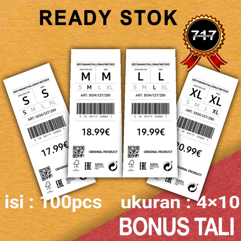 

[100pcs] Hang Tag / Hangtag Barcode Label Import Ready Stock hang tag bonus tali