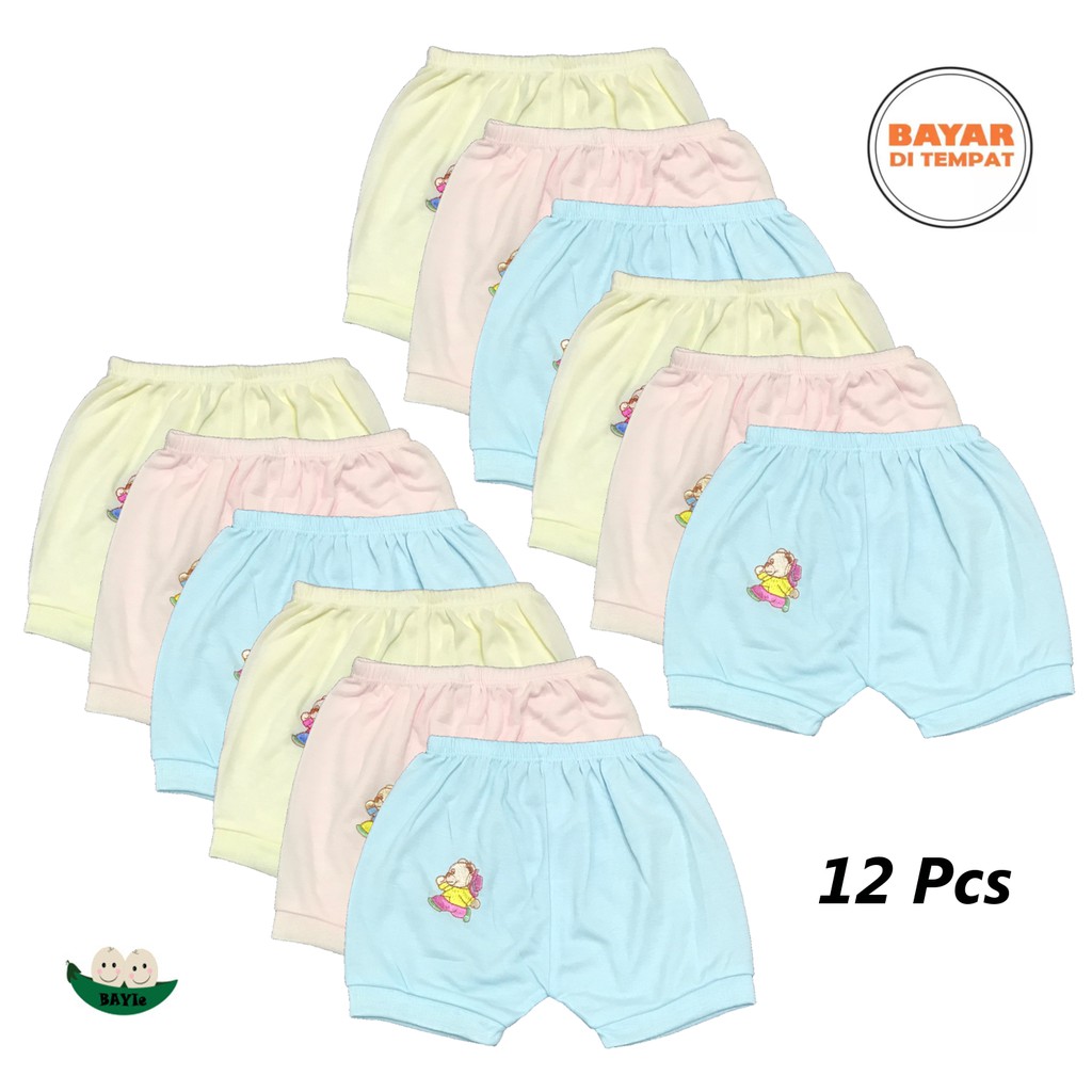 BAYIe - 12 Pcs Celana Pendek Bayi Warna LILY Kualitas PREMIUM Bahan TC tebal 0-12 bulan