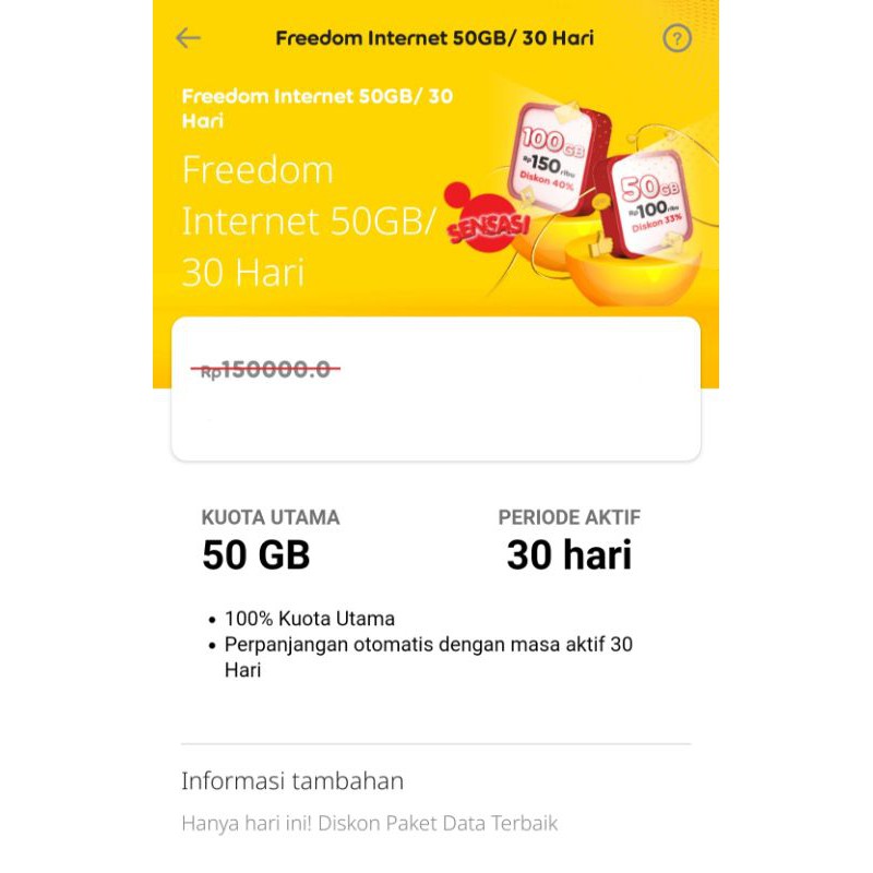 Kuota Indosat 50GB full 24 jam freedom internet