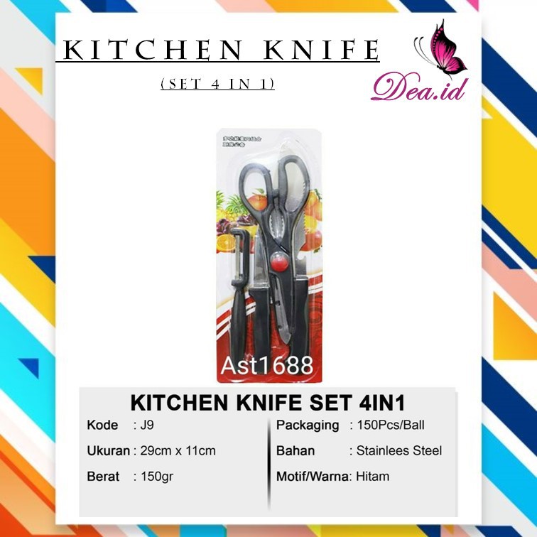 [DEASHOP] SET GUNTING &amp; PISAU DAPUR 4 IN 1 - KITCHEN KNIFE SET 4 IN 1 - PEELER PENGUPAS BUAH