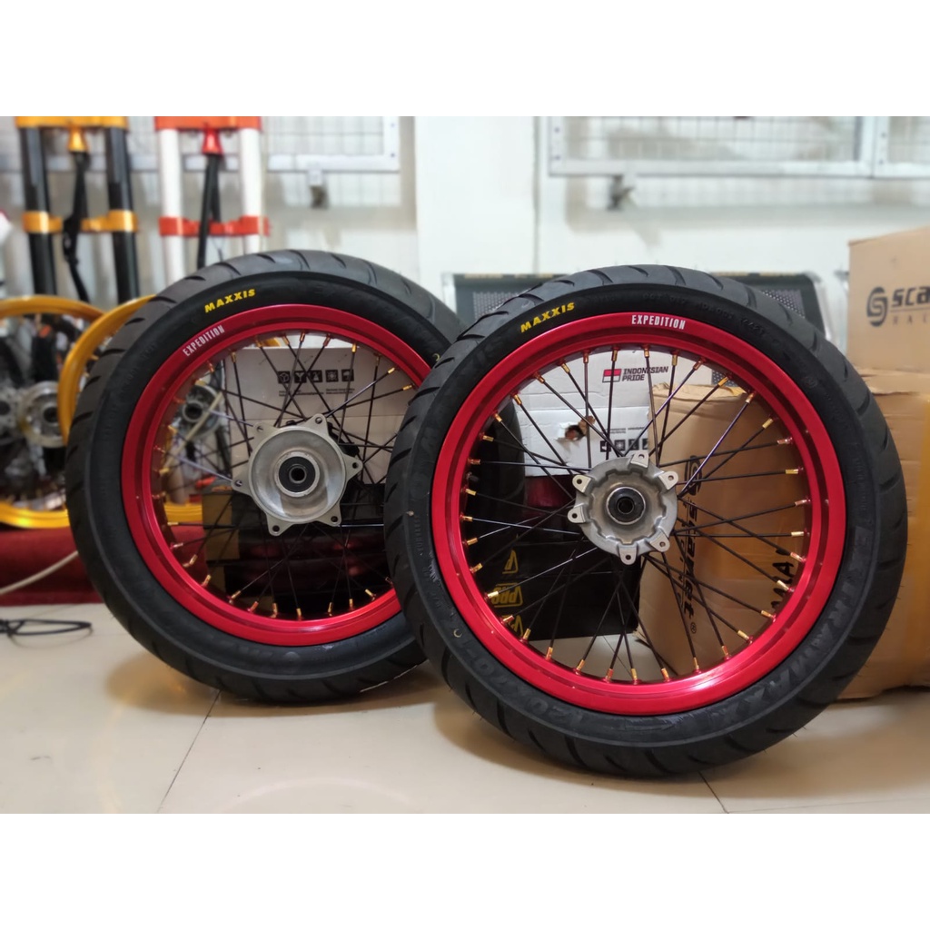 Paket Hemat WHEELSET BAN SET VELG SUPERMOTO MAXXIS SCARLET EXPEDITION SUMO CRF 150L KLX 150 WR 155