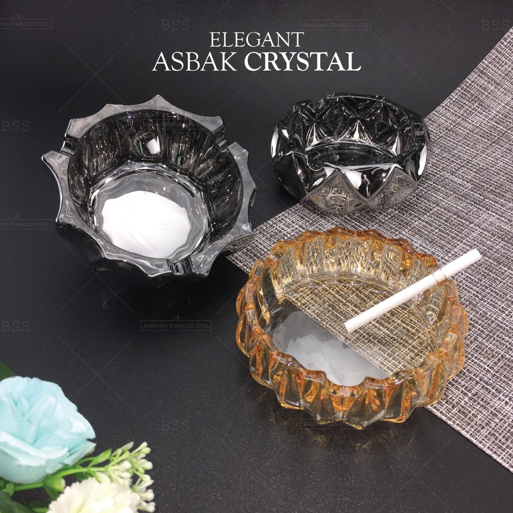 Asbak Rokok 3 Model Crystal Diamond Hitam Cream Kaca Mewah Elegant