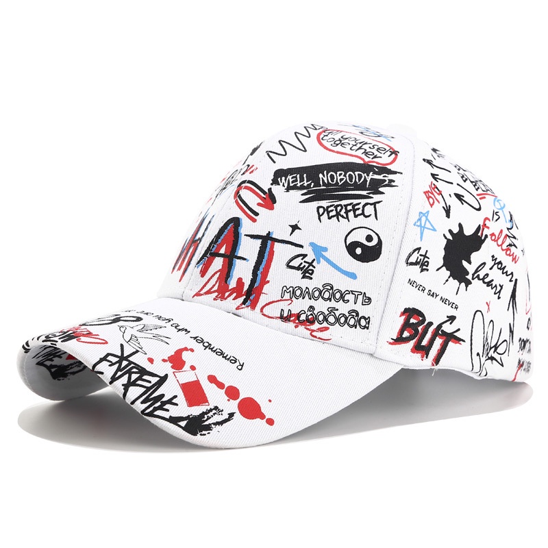 Topi baseball Motif print graffiti Bahan Katun Dapat Disesuaikan Untuk Pria Dan Wanita