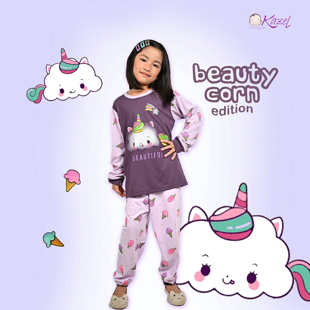 1stel Kazel Piyama Girl Motif Big Size 7/8/9/10/11/12 Untuk 6-12 Tahun - Setelan Panjang Anak / Baju Tidur Anak