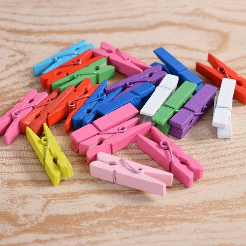 Jepit Kayu Warna 10 PCS - Wooden Clip Polaroid Foto Klip Kertas Berkas Unik Cantik