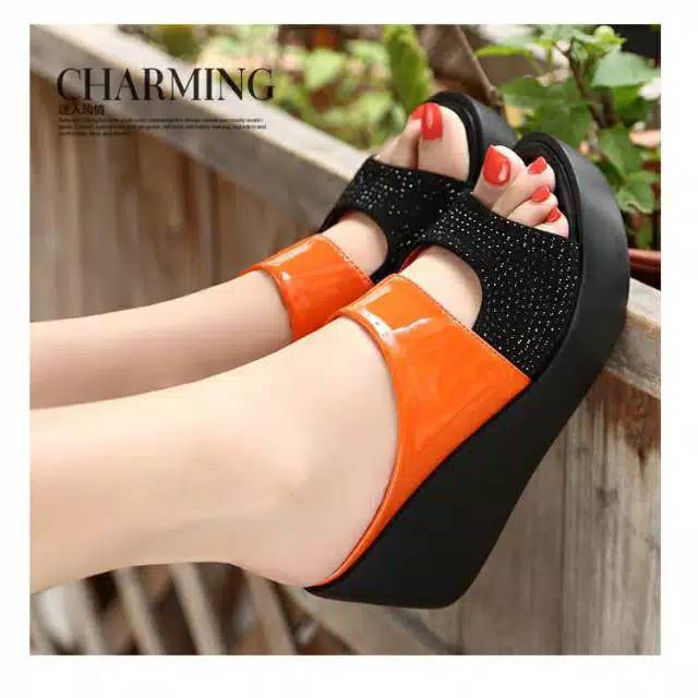 Sandal Wedges wanita matras mote gosok mirip import