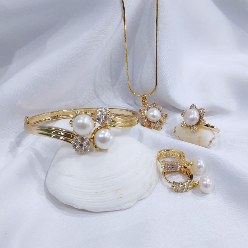 Pehiasan mutiara asli lombok|Set mutiara asli lombok|Set rhodium mutiara air tawar|Set mutiara lombo