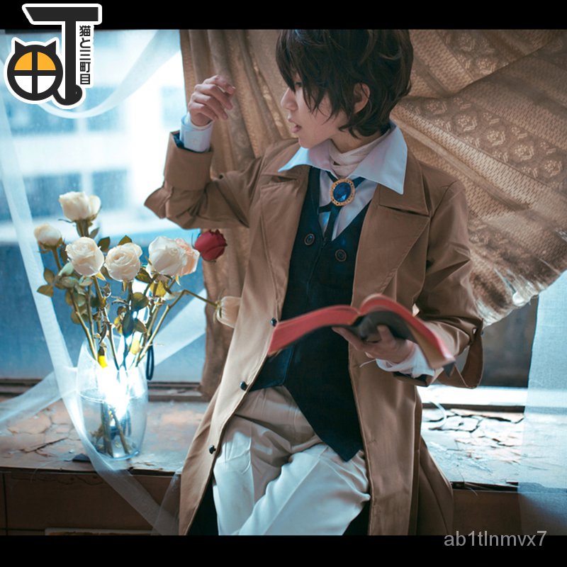 Bungo Stray Dogs Cosplay Dazai Osamu Costume Wig Shoes Long Jacket Coat Halloween Christmas Costume
