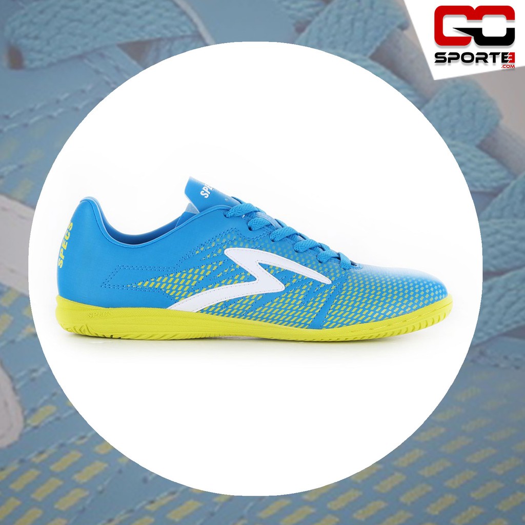 sepatu futsal Specs Apache (Arctic Blue / Solar Slime / White)