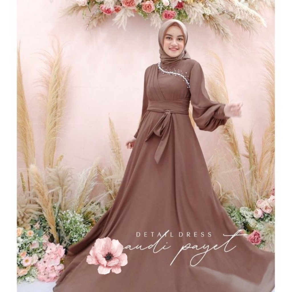 AUDY DRESS draperi berpayet / baju pesta kondangan / lamaran couple / gaun wisuda