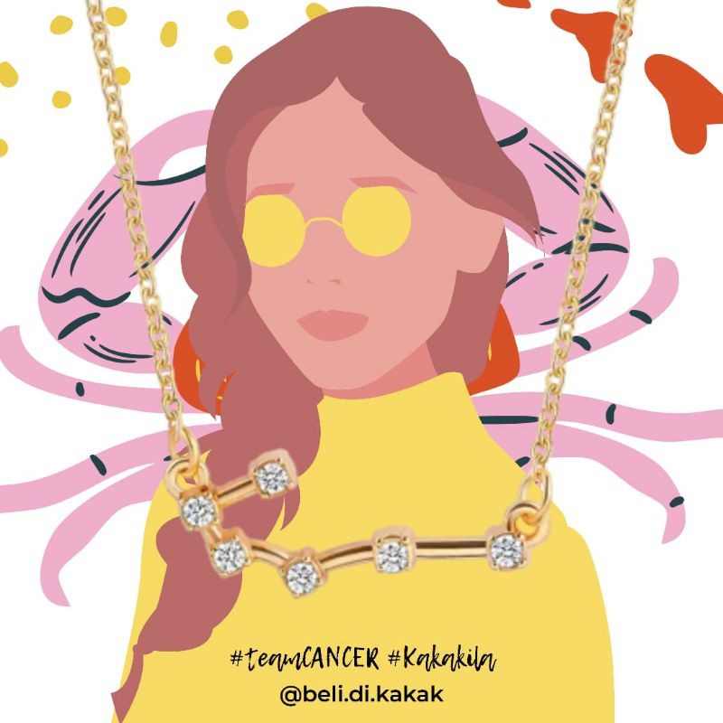Kalung Zodiac Horoscope Cancer Kado Unik Accesories Emas Silver Zodiak Ulang Tahun