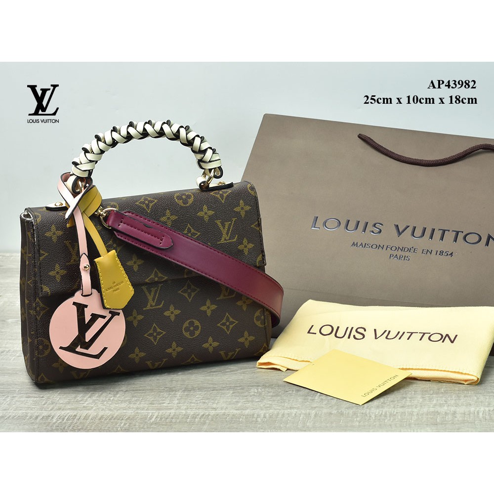 SUPPLIERTASBRANTas LV Cluny BB Braided Handle Canvas Monogram PUTIH CREAM - Ungu Tua Semprem AP43982