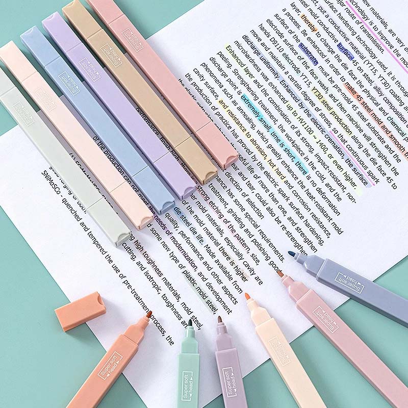 6pcs Spidol Highlighter Ujung Lembut Portable Untuk Stationery Sekolahkantor