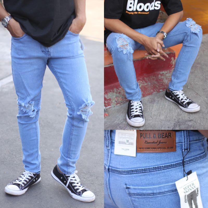 [BAYAR DITEMPAT/COD] Plain Black Hitam Pekat Long Pants Jeans Celana Panjang Stretch Ngaret SOBEK Terlaris