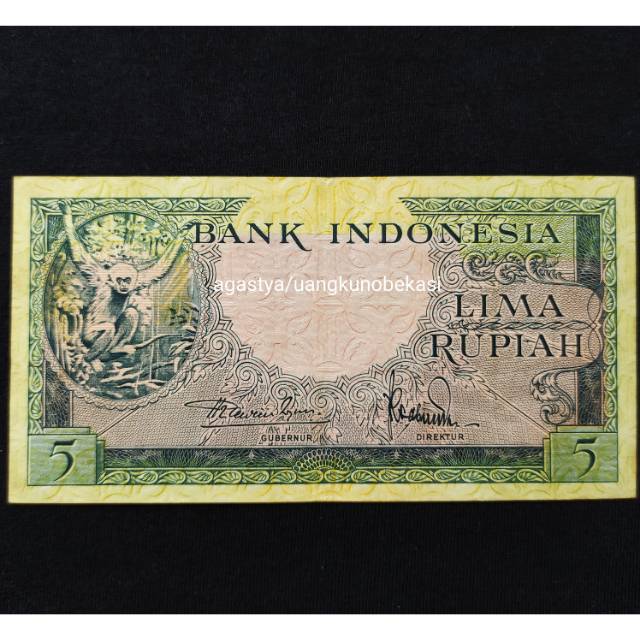 Uang kuno koleksi Rp 5 rupiah gambar monyet / kera asli duit lama jadul tahun 1957 bukan 1991
