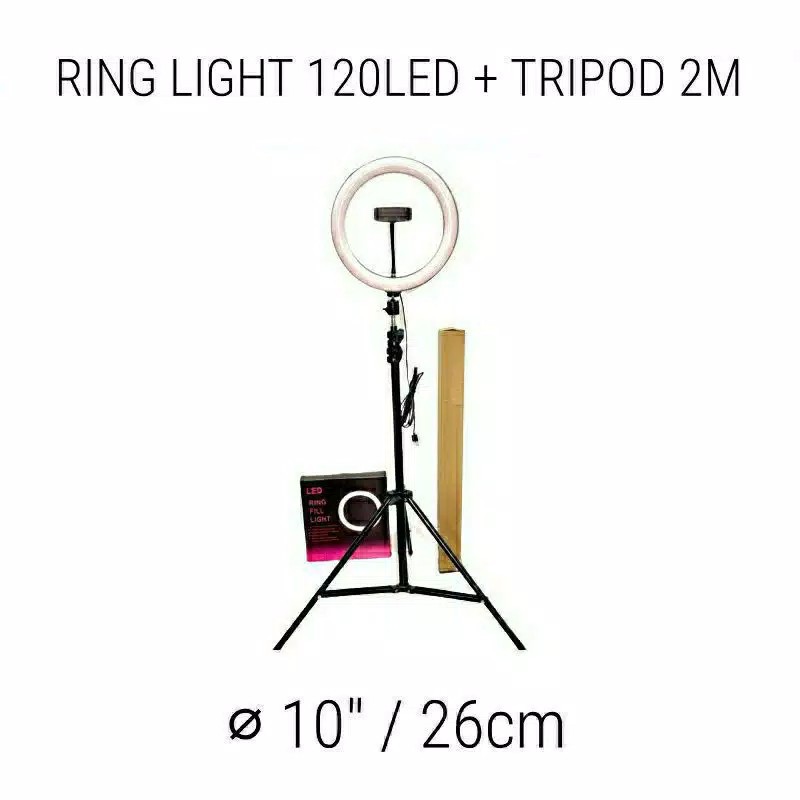 TRIPOD 2.1M + RING LIGHT LED M26 - Lampu Vloger &amp; Lampu Beauty