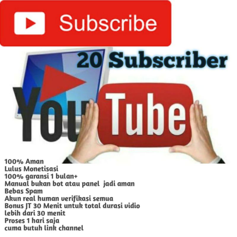 20 Subscriber YouTube termurah aman lulus Monetisasi manual real human bukan bot atau panel