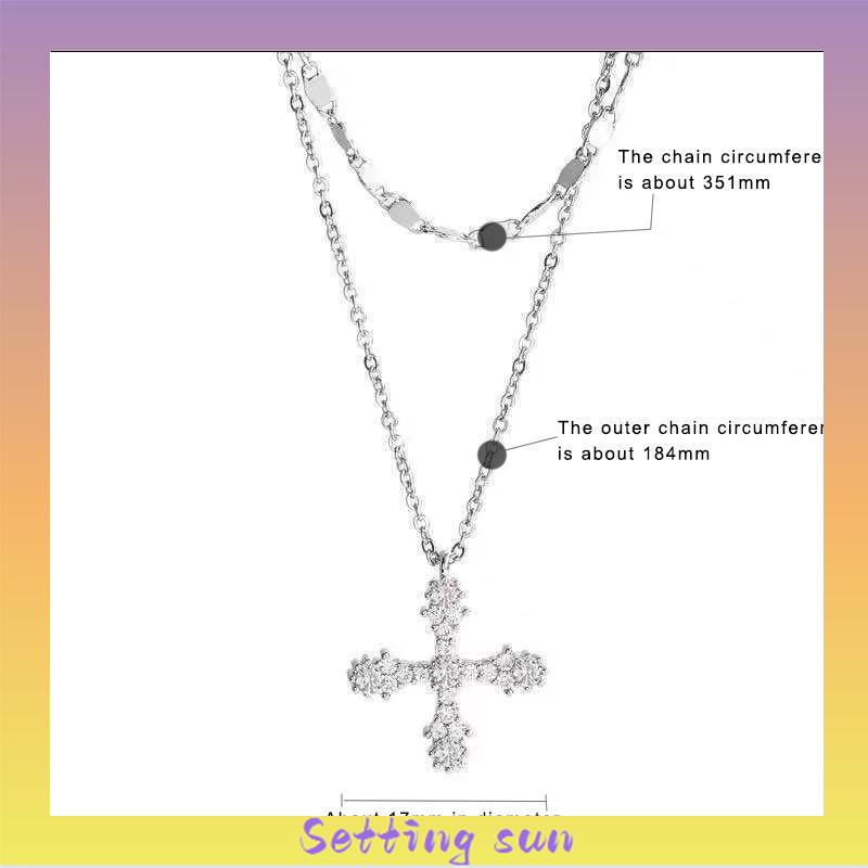 Kalung Liontin Salib Lapis Ganda Bahan Zirkon Gaya Hip Hop TN