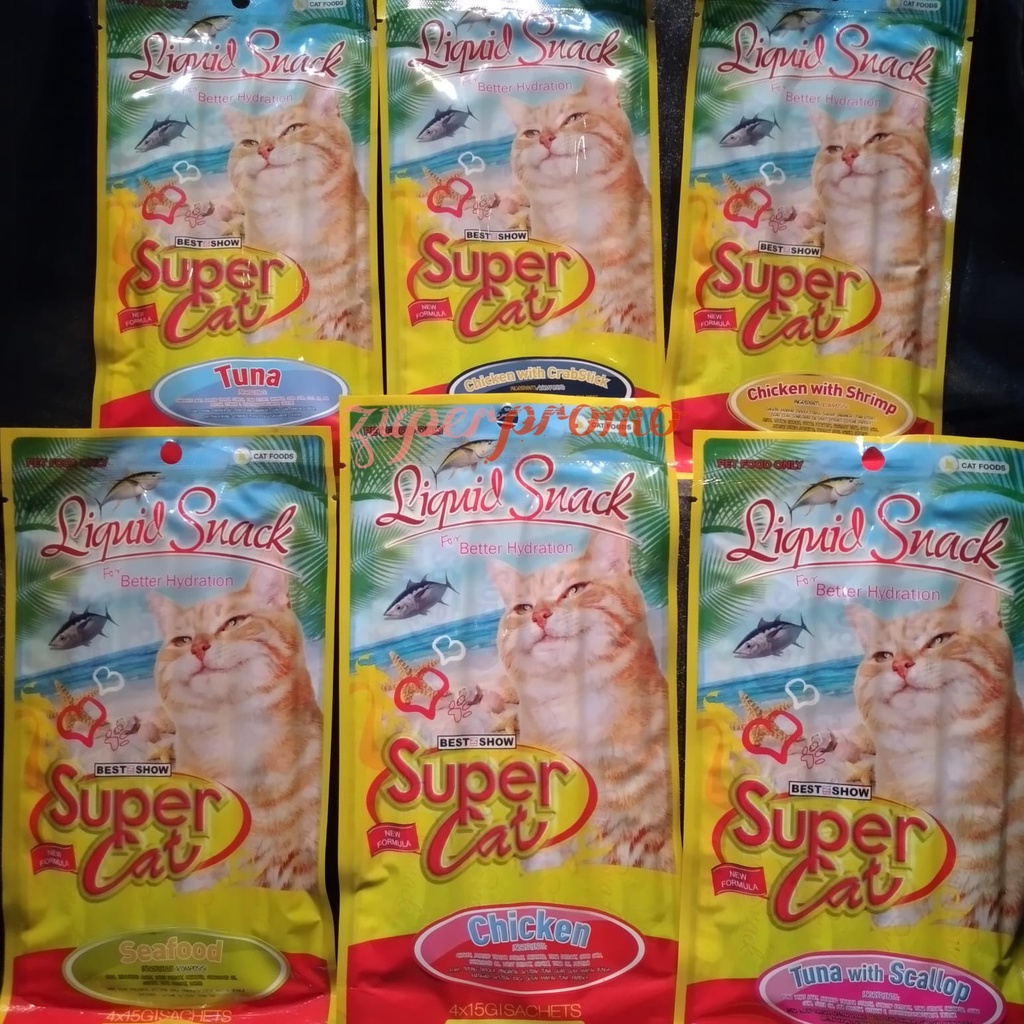 Supercat liquid Snack Kucing 4x15gr / Snack Treat Liquid / Snack Liquid