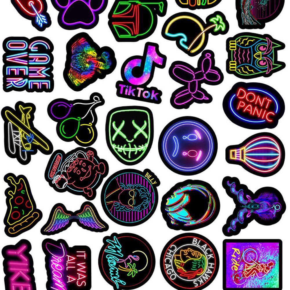 Lanfy Stiker Lampu Neon Anak Laki-Laki Perempuan Motor Koper Kartun Decals Skateboard DIY Stationery Sticker