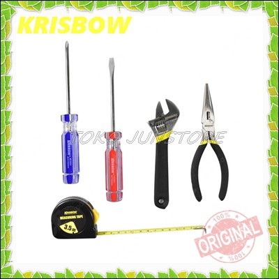 Krisbow Set Tang Obeng Meteran Kunci Inggris 6 Pcs Tool Kit Dengan Tas Penyimpanan TOOLKIT W/TUBE 6P
