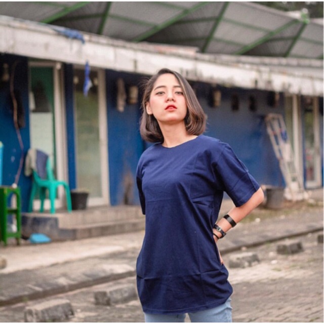 KAOS POLOS BIRU NAVY DONGKER COTTON COMBET 24s BASIC