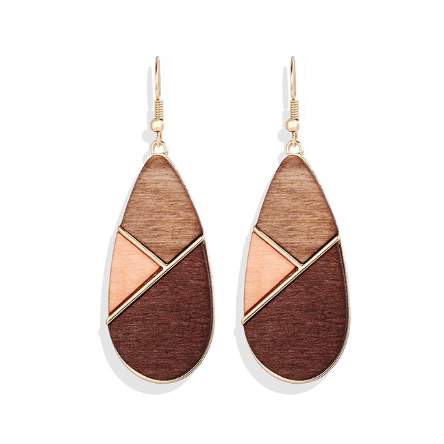 LRC Anting Gantung Fashion Brown Geometric Wood Stitching K18750