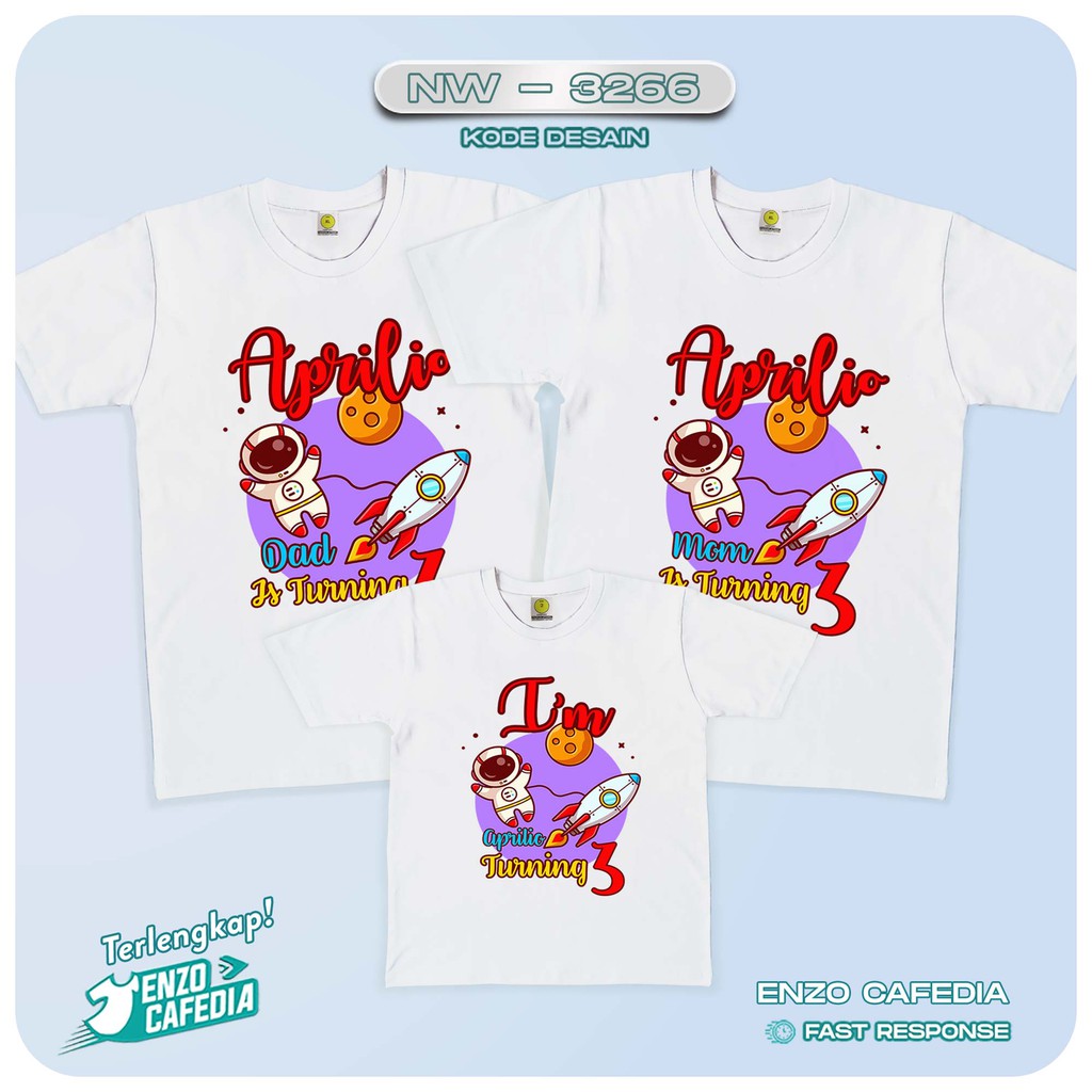 Baju Couple Keluarga | Kaos Family Ulang Tahun | Kaos Tema Astronot NW 3266 | Gratis Custom | Kaos C