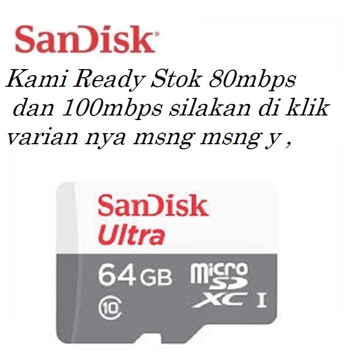 Sandisk Ultra Micro Sd 64GB 80MBps Class 10 Microsd MicroSDXC