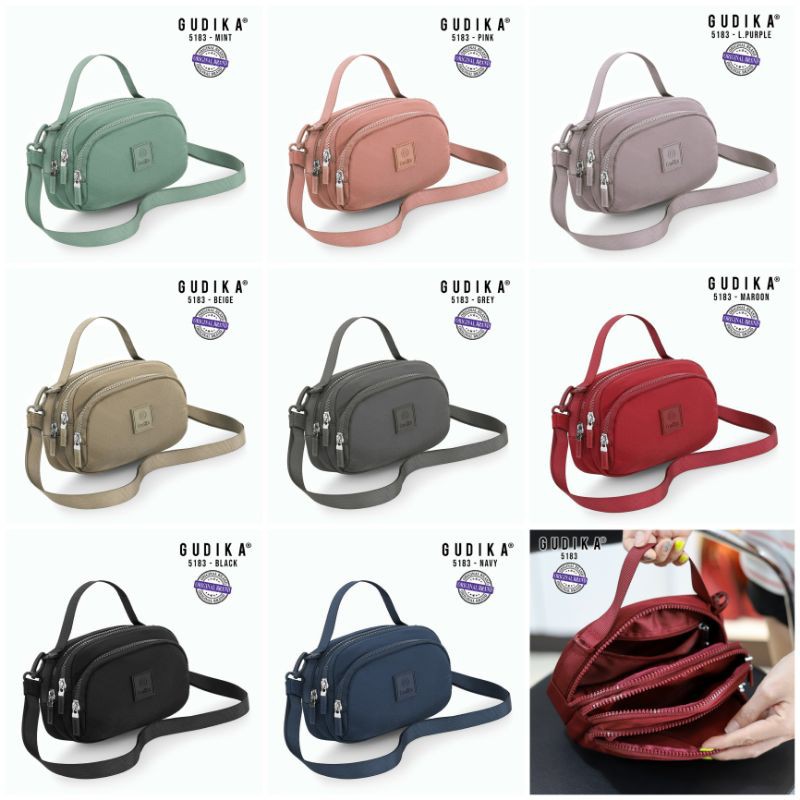 GUDIKA 5183 - Tas Wanita Selempang Bahu Hand Bag Fashion Cewek Perempuan Bahan Nylon Fabric Waterproof Anti Air Original Terbaru Kekinian Import Korea