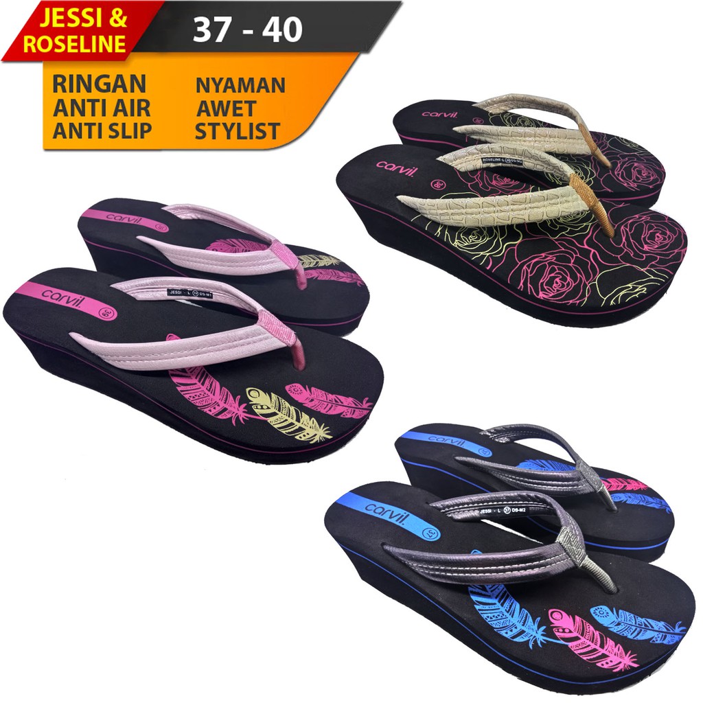 SANDAL WEDGES WANITA DEWASA CARVIL, WEDGES SANDAL JEPIT SPON PEREMPUAN CASUAL MURAH