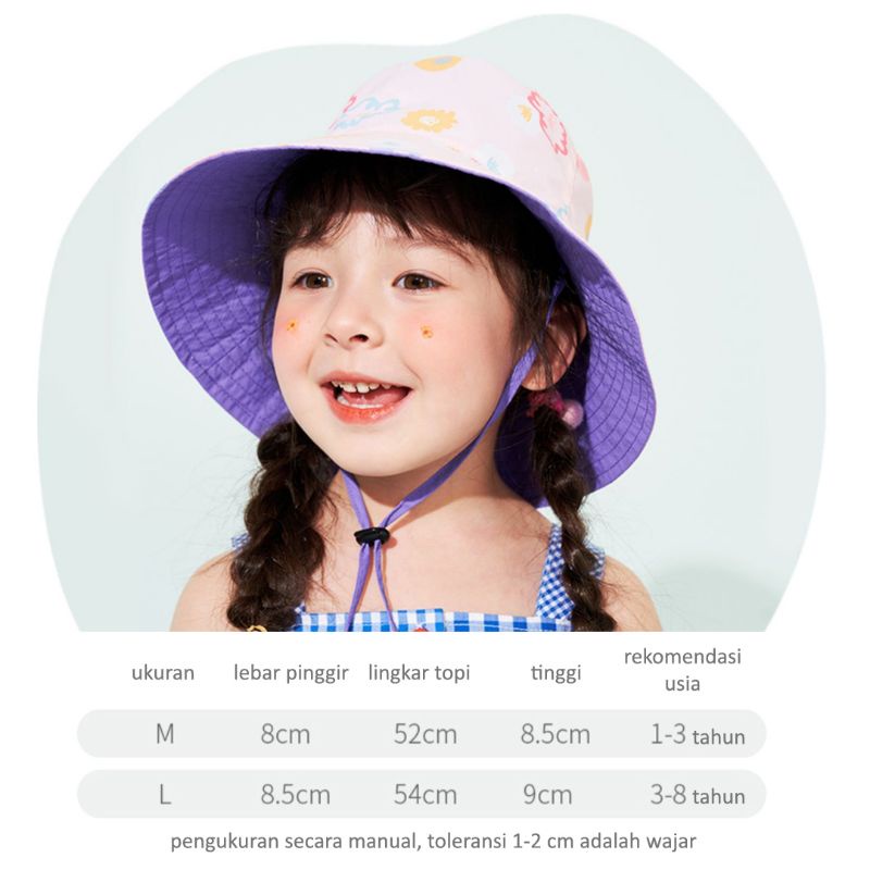 TOPI ANAK | reversible double sided wearable - anti UV - fisherman fun childhood FOLDABLE BAG HAT het import unisex kid cewek cowok balita lucu outdoor gunung pantai kebun cod