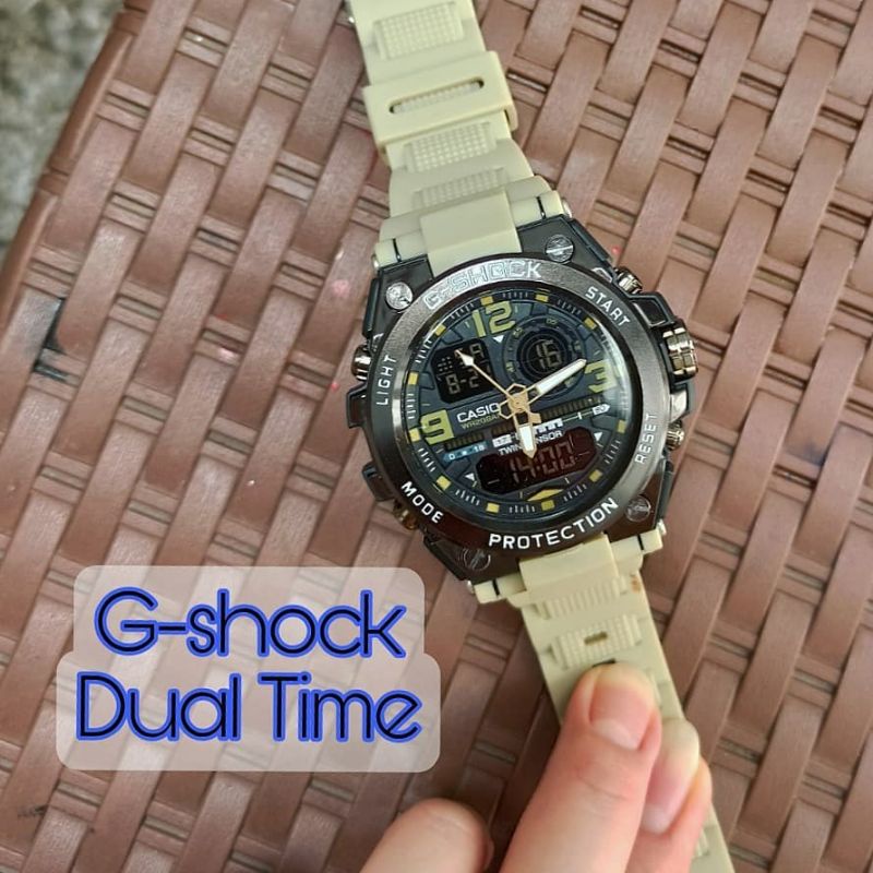 Jam G-shock rantai fibre dan tali karet - 2 waktu - Gshock rantai mika