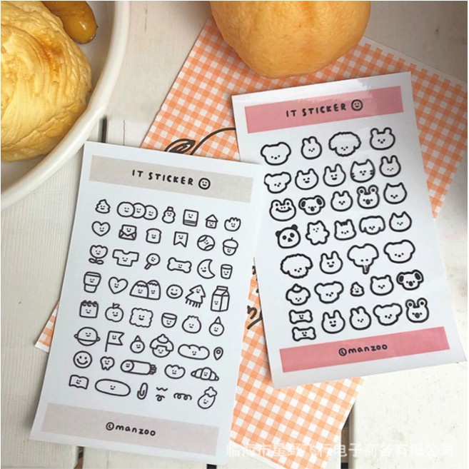 

Korean Manzo fancy line hand painted pink animal expression sticker (min. belanja 10rb)