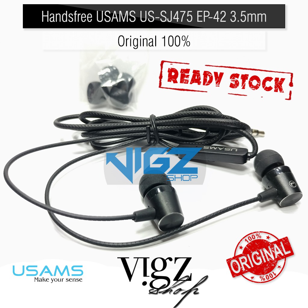 USAMS EP-42 Audio Jack 3.5mm Metal In-ear Earphone 1.2m Black Original