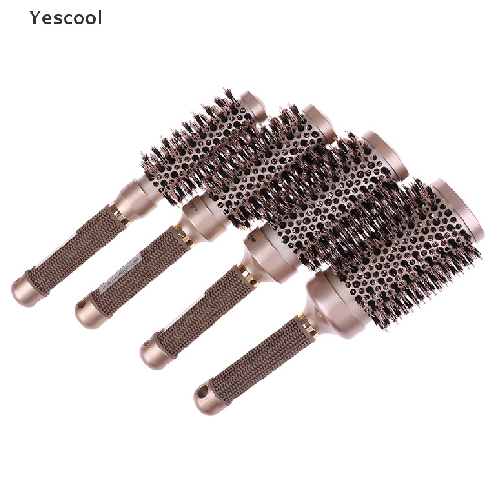 Yescool Sisir Bulat Thermal Ionik Profesional Gagang Emas Anti Slip Bahan Keramik