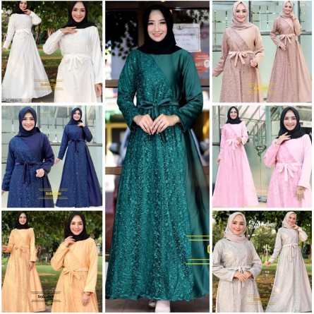 Gaun Gamis Pesta Mewah kondangan nikahan Lebaran busui Brukat brokat Wisuda Remaja muslimah reo