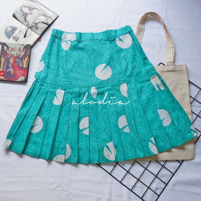 ROK KANTOR KERJA KULIAH WANITA / ROK VINTAGE KOREA KASUAL KEKINIAN PENDEK HIJAU TOSCA MOTIF