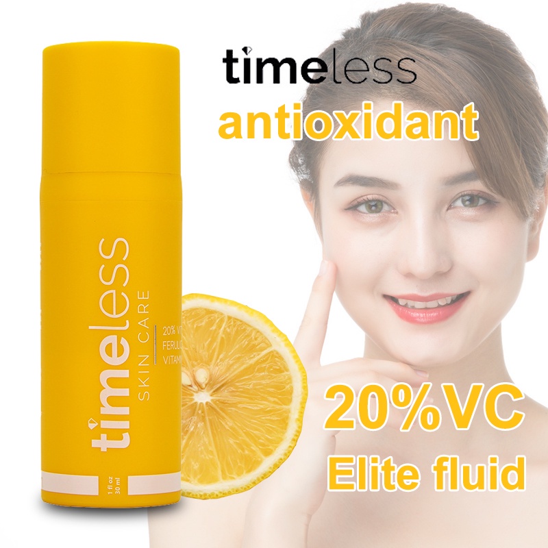 TIMELESS Serum Vitamin C Abadi, 20% VC+E+Ferulic Acid, Pemutih Anti-Aging Perawatan Kulit Kering Sensitif