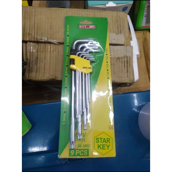 kunci L bintang set 9 pcs panjang merk OPT