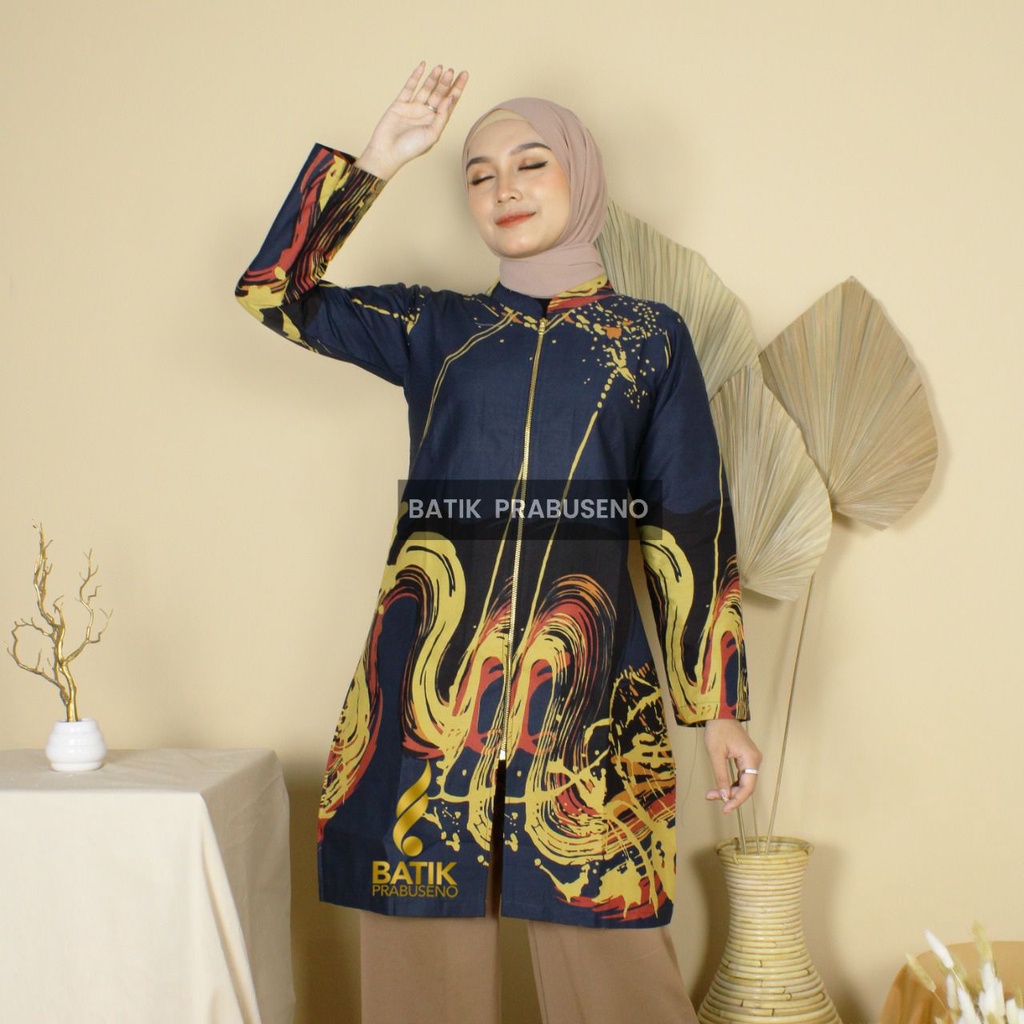 BATIK PRABUSENO TUNIK PAMELLA NAVY ATASAN BAJU BATIK WANITA PRABUSENO / ATASAN WANITA / TUNIK WANITA
