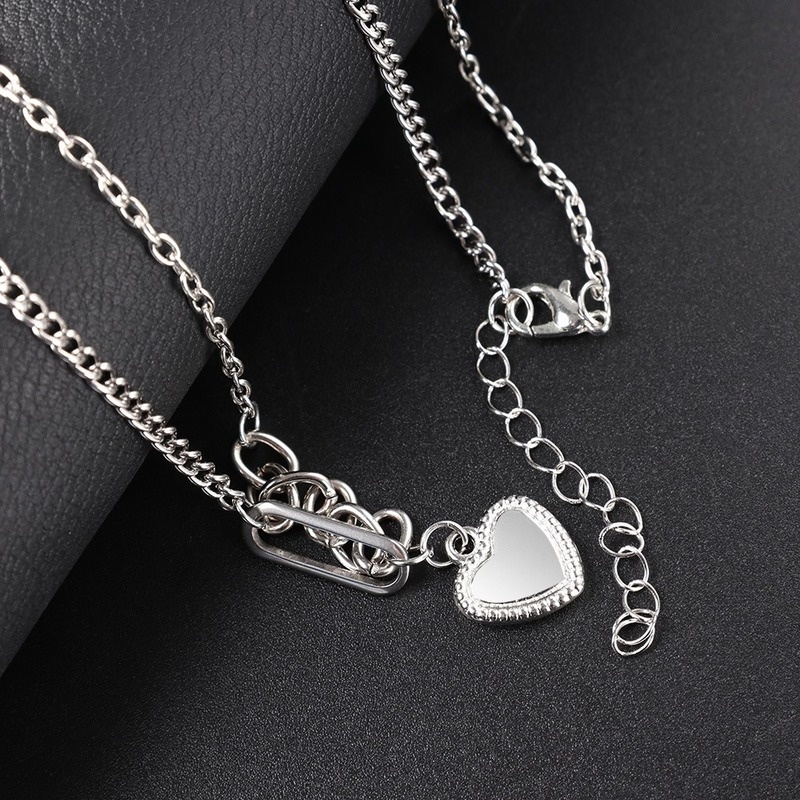 1pc Kalung Choker Bentuk Hati Warna Silver Bahan Metal Gaya Punk Minimalis